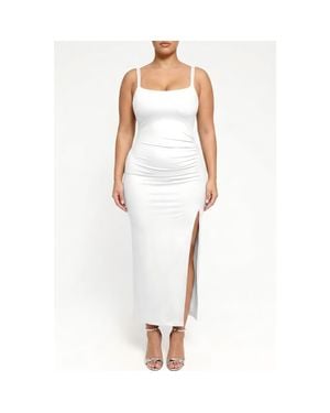 Popilush Snatched Ruched Side Slit Maxi Shapewear Party Dress - White