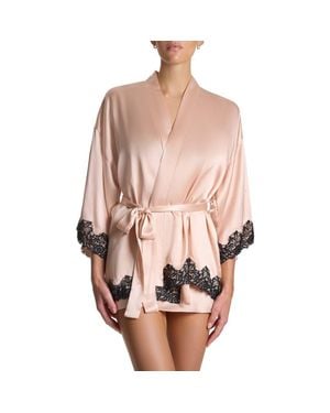 Hanky Panky Diane Lace Trim Silk Charmeuse Robe - Pink