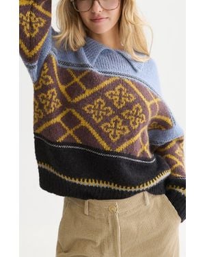 Scotch & Soda Fair Isle Boxy Fit Sweater - Gray
