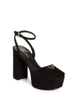 Prada Triangle Logo Ankle Strap Plaform Sandal - Black