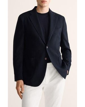 Mango Slim Fit Plaid Wool Blend Blazer - Blue