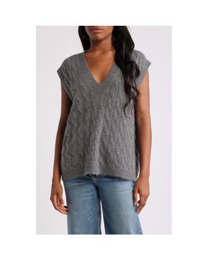 RE/DONE Cable V-Neck Cashmere Sweater Vest - Gray
