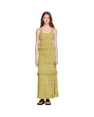 Sandro Ruffled Knit Maxi Dress - Metallic