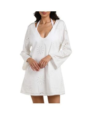 La Blanca Bayside Eyelet Stretch Cotton Cover-Up Tunic - White