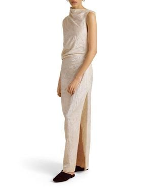 Marina Moscone Column Dress W/ Asymmetric Drape - White