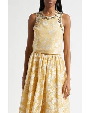 Cinq À Sept Rhinestone Floral Jacquard Sleeveless Top - Natural