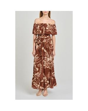 Wayf Indie Floral Print Off The Shoulder Maxi Dress - Brown