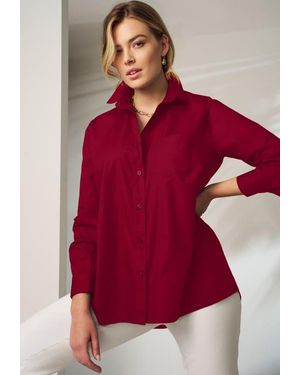 Jessica London Stretch Cotton Oversized Poplin Shirt - Red