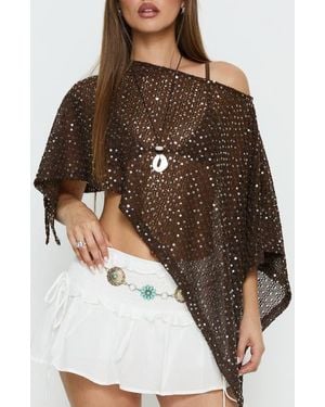 Princess Polly Grotto Asymmetrical Boat Neck Top - Brown
