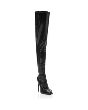Philipp Plein Latex High Plein Heels Overknees Boots Gothic Plein - Black