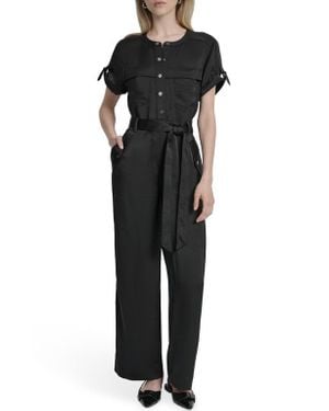 DKNY Twill Utility Jumpsuit - Black