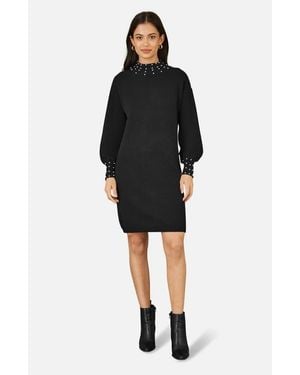 Yumi' Bead Detail Knitted Sweater Dress - Black