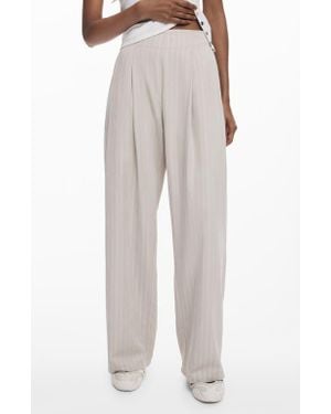 Desigual Pleat Front Wide Leg Pants - Natural