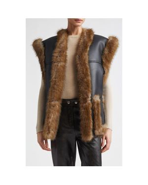 Stand Studio Cassia Reversible Faux Leather & Faur Fur Vest - Brown