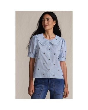 Lands' End Easy Care Puff Sleeve Statement Collar Shirt - Blue