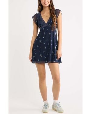 BP. Lace Trim Flutter Sleeve Minidress - Blue