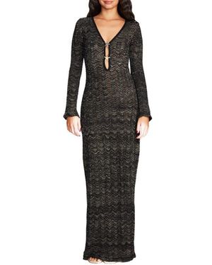 CAPITTANA Ella Star Metallic Long Sleeve Cover-Up Maxi Dress - Black