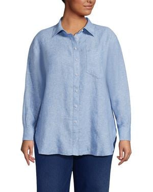 Lands' End Linen Oversized Button Front Shirt - Blue