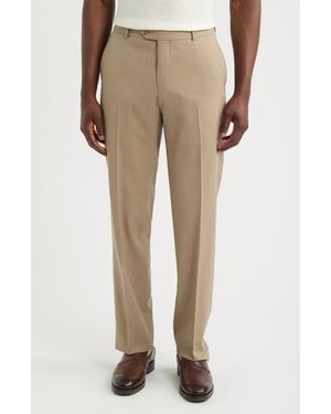 Berle Lightweight Flat Front Mesh Weave Wool Dress Pants - Natural