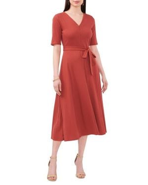 Chaus V-Neck Belted Midi Dress - Red