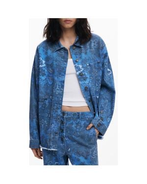 Desigual Floral Print Denim Jacket - Blue