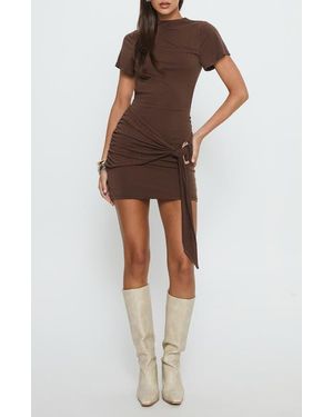 Princess Polly Madlen Open Back Drape Minidress - Brown