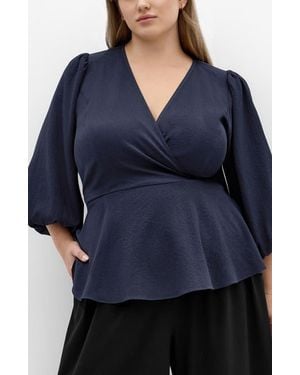 City Chic Celina Wrap Top - Blue