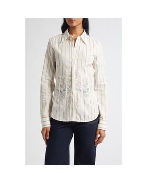 Ramy Brook Alana Lace Inset Striped Shirt - White