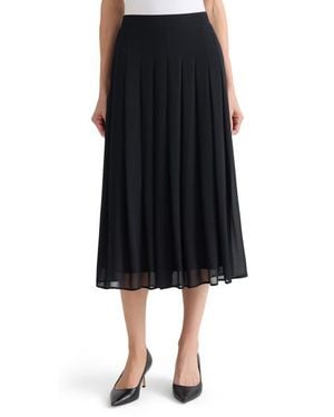 Kasper Pleated Pull-On Midi Skirt - Black