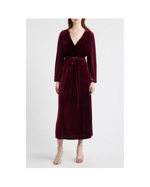 Halogen® Wrap Front Long Sleeve Velvet Maxi Dress - Red