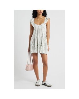 BP. Floral Flutter Sleeve Cotton Blend Mini Sundress - White