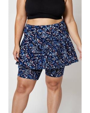 Calypsa Plus Size Midi Swim Skort With Bike Shorts - Blue