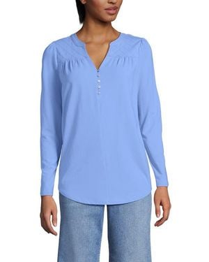 Lands' End Long Sleeve Lightweight Jersey Notch Neck Tunic Top - Blue