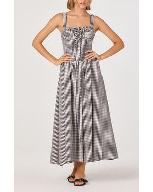 Astr Temperance Gingham Corset Midi Dress - Gray