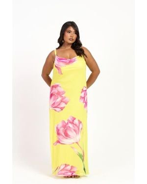 FASHION-SZN CURVE Statement Floral Strappy Maxi Dress - Yellow