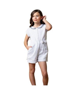 Hope & Henry Girls' Linen Collared Button Front Romper, Kids - Blue