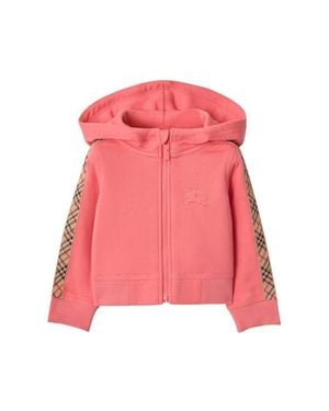Burberry Girls' Check Trim Cotton Zip Hoodie - Pink