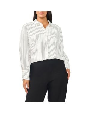 Halogen® Striped V-Neck Collared Blouse - White