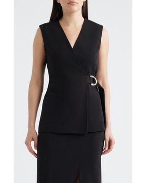 Anne Klein Longline Crepe Wrap Vest - Black