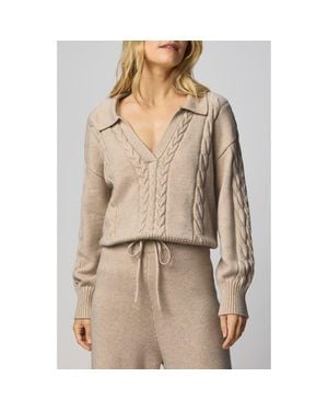 Splendid Jet Set Cable Stitch Polo Sweater - Natural