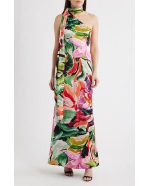 Vince Camuto Abstract Painterly One-Shoulder Cocktail Dress - White