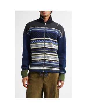 Marni Mixed Stripe Zip Cardigan - Blue