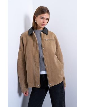 TOPSHOP Zip Through Barn Jacket - Natural