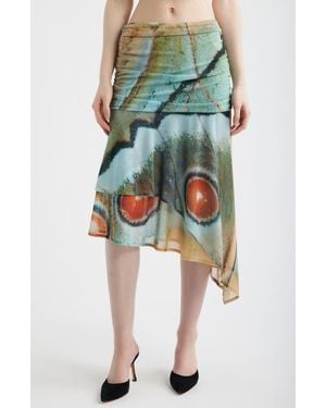 Feners Festa Print Asymmetric Hem Midi Skirt - Green