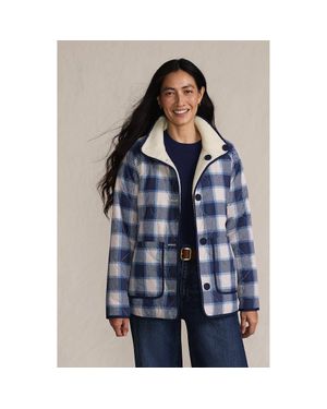 Lands' End High Pile Fleece Reversible Mixed Media Long Jacket - Blue