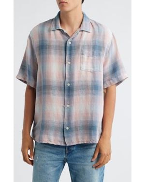 Corridor NYC Bethany Plaid Linen & Cotton Button-Up Shirt - Blue