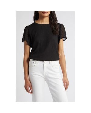 Loveappella Clip Dot Smocked Top - Black
