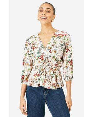 Yumi' Botanical Print Wrap Top - White