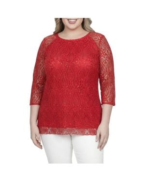Standards & Practices Sequin Lace Tunic Top - Red