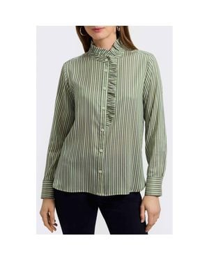 Foxcroft Sadie Stripe Ruffle Button-Up Shirt - Green